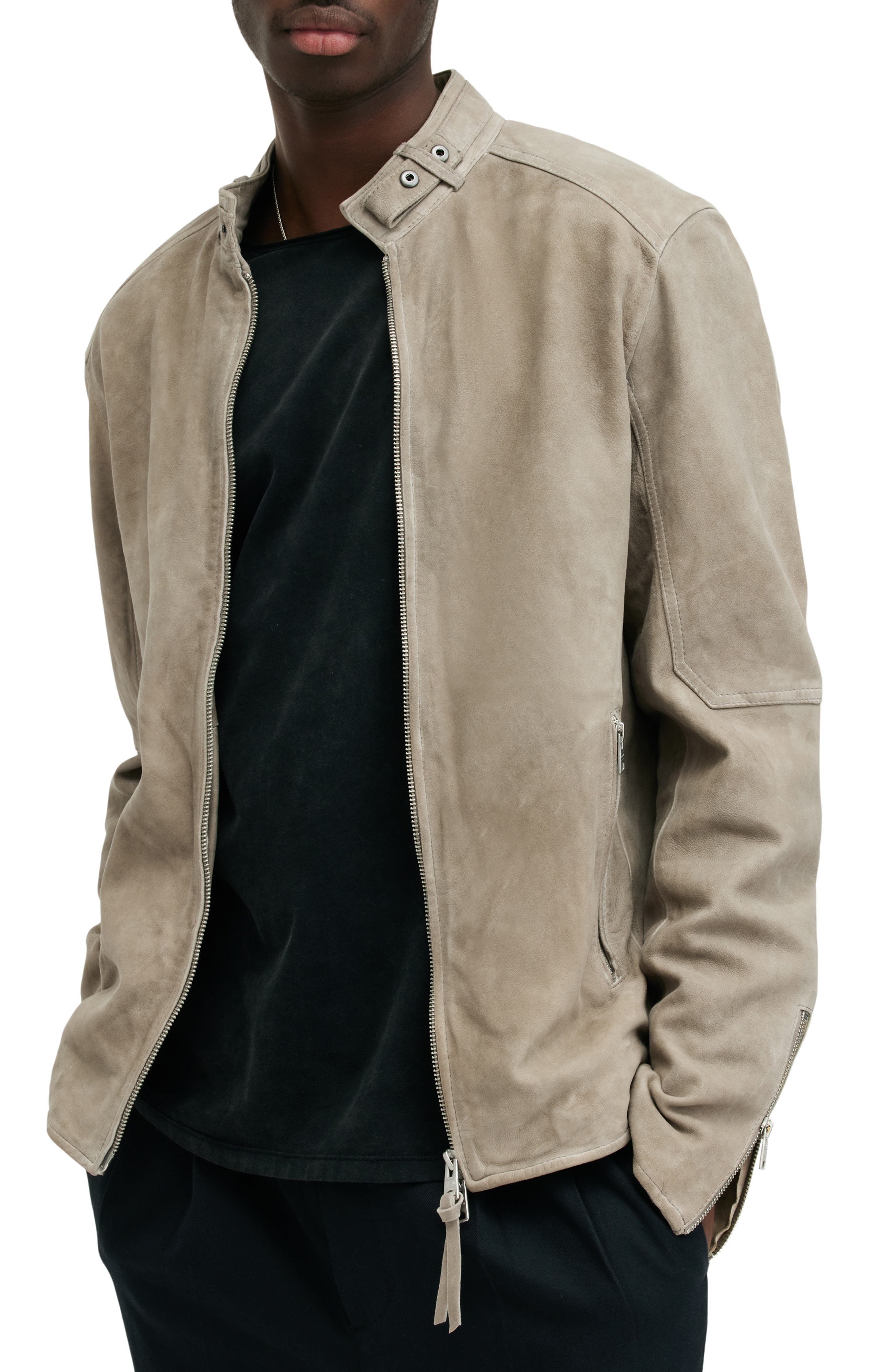 AllSaints Cora Suede Jacket in Frosted Taupe | Smart Closet