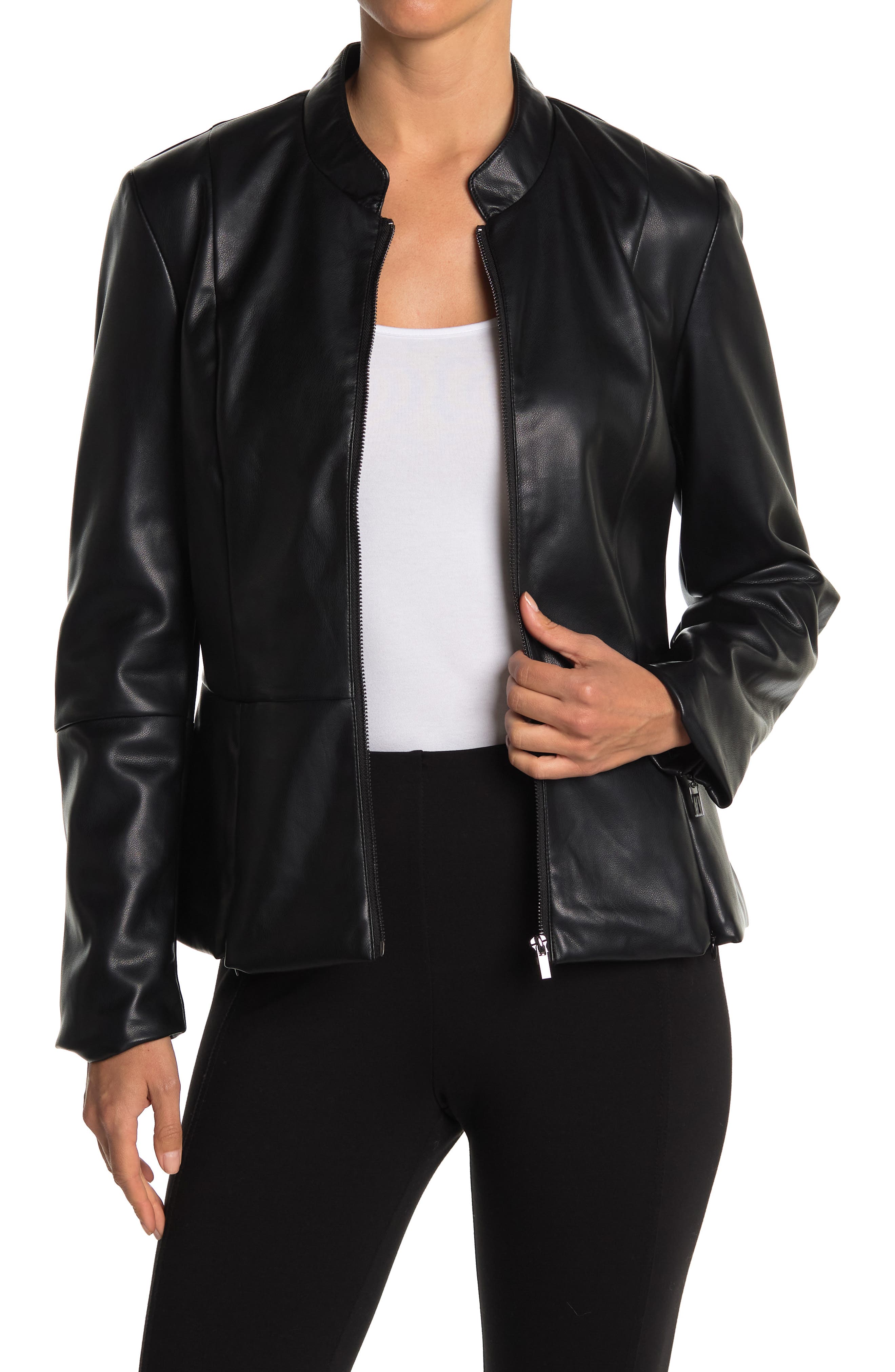 black leather peplum jacket
