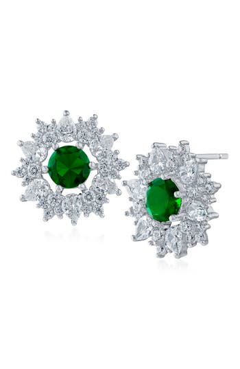Cz By Kenneth Jay Lane Cubic Zirconia Halo Stud Earrings In Green/silver