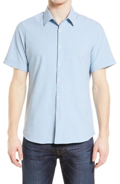 MOVE Performance Apparel Short Sleeve Button-Up Shirt in Blue/Green