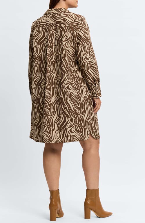 Foxcroft Sloane Zebra Print Long Sleeve Corduroy Shirtdress In Brown