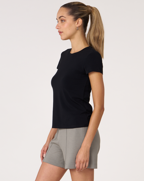 Shop Rebody Active Rebody Essentials Fitted Short Sleeve Top In Black