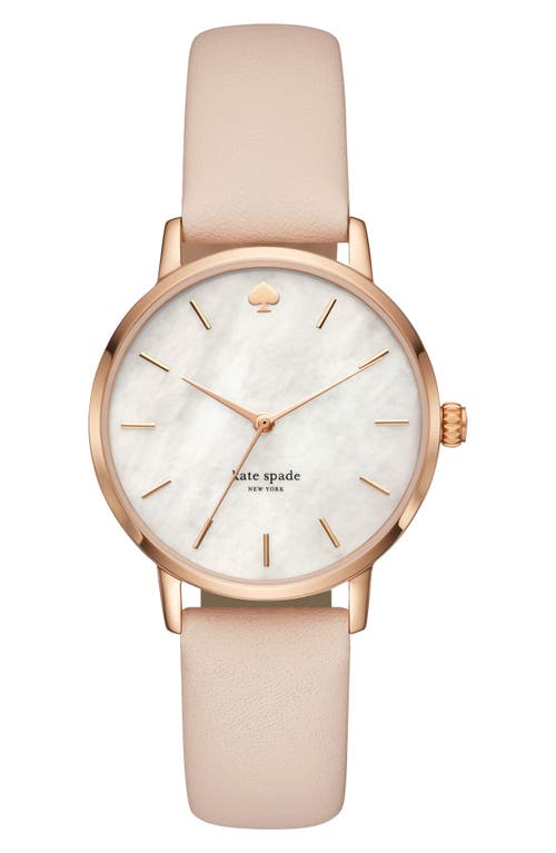 Shop Kate Spade New York Metro Leather Strap Watch, 34mm In Beige/mop/rose Gold