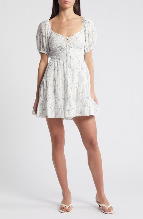 Floral Cotton Minidress in White Blue