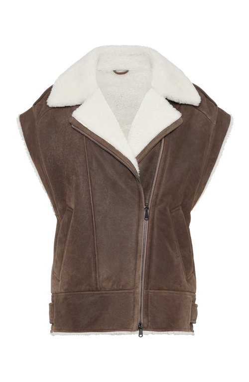 Shop Brunello Cucinelli Shearling Biker Jacket In Light Grey