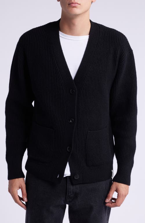 Shop Merz B Schwanen Relaxed Wool & Cashmere Rib Cardigan In Deep Black