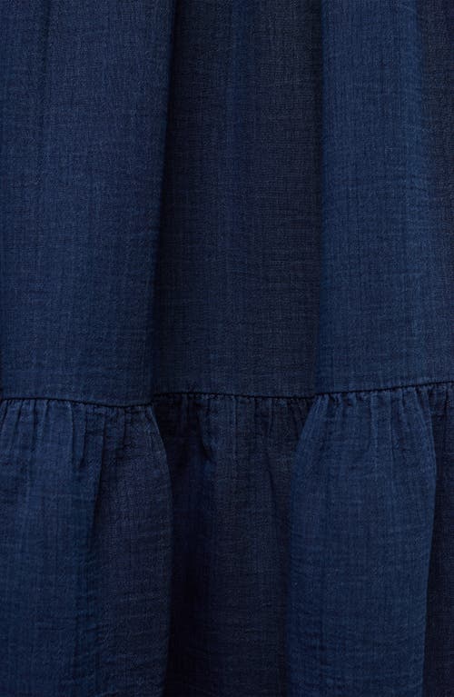 Shop Mango Indie Tiered Cotton Denim Maxi Skirt In Dark Blue