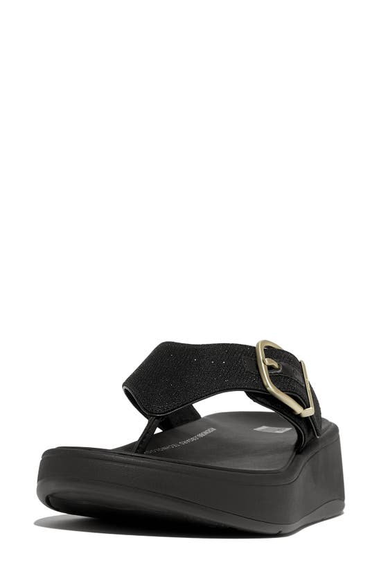 Fitflop F-mode Buckle Shimmerlux Platform Wedge Flip Flop In Black