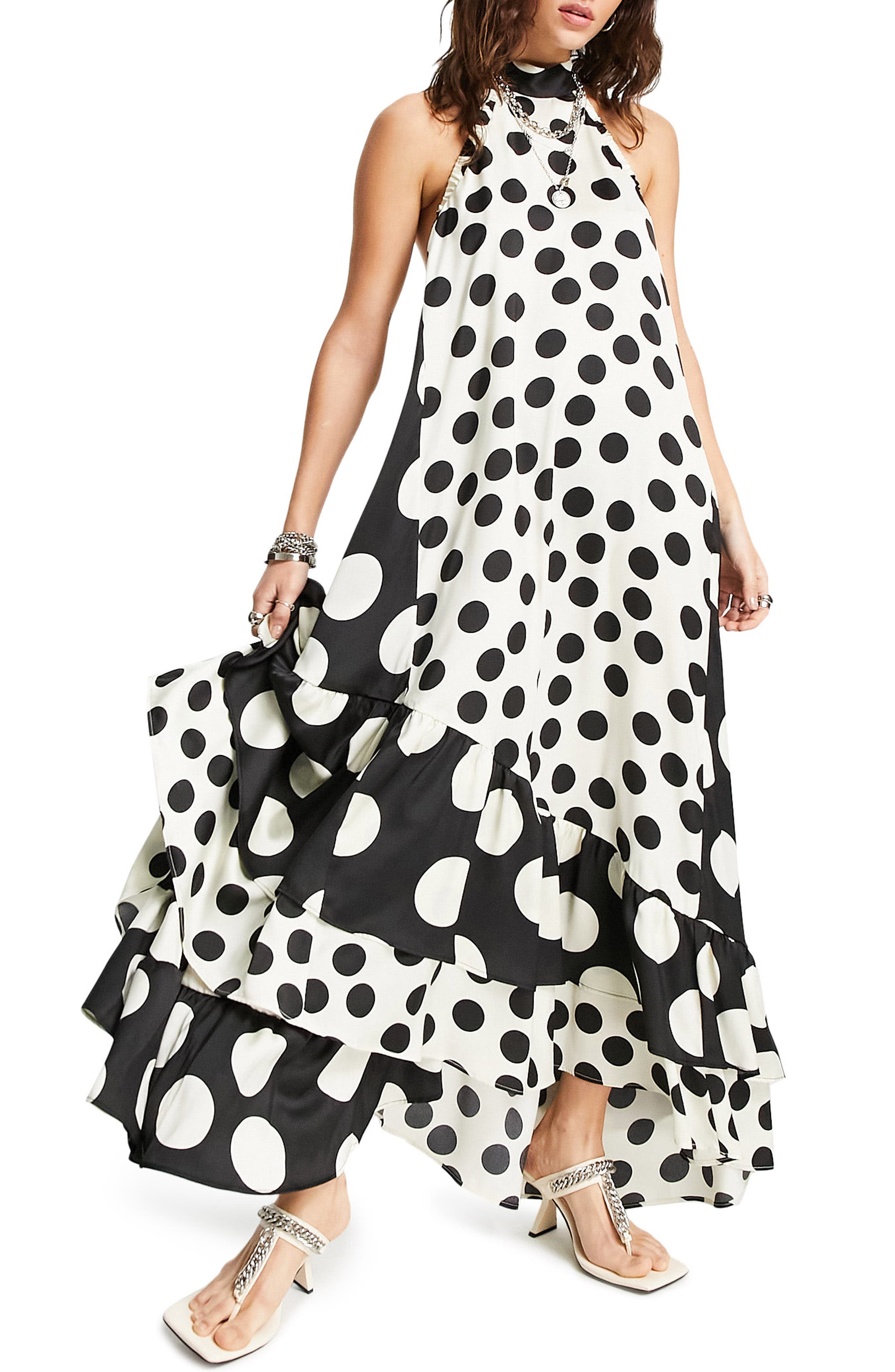 Topshop Multi Spot Halter Maxi Dress 