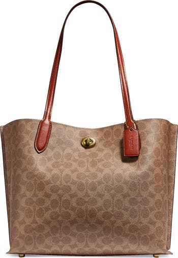 Coach Bag in Signature Canvas Tabby Box Brass/Tan/Rust in Leather