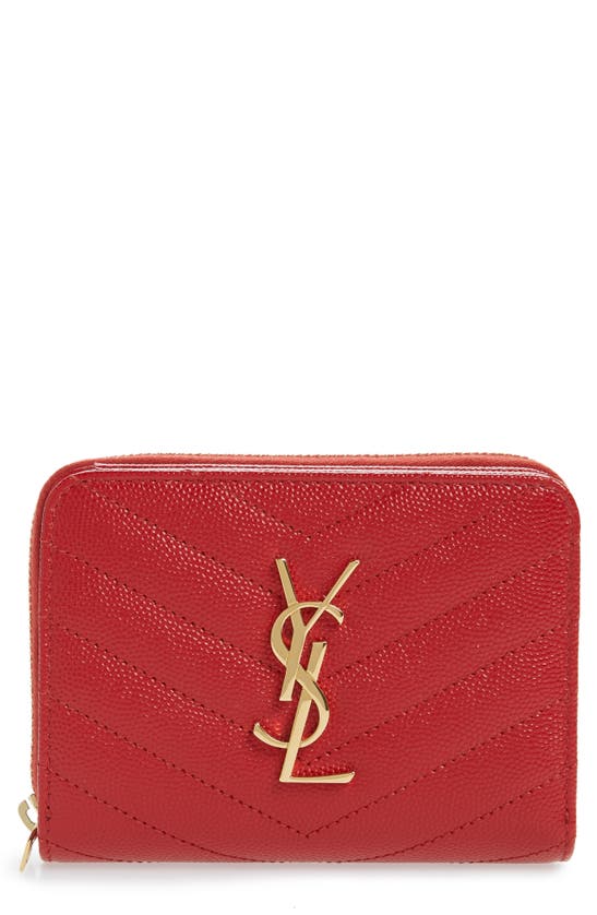 Saint Laurent Monogramme Compact Quilted Zip Around Wallet In Bandana Red