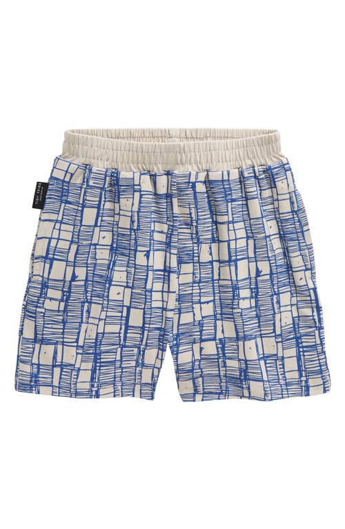 TINY TRIBE Kids' Sketch Print Pull-On Shorts Light Grey/Blue Grid at Nordstrom,