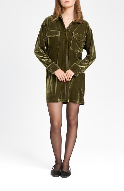 Wayf Briella Long Sleeve Velvet Shirtdress In Olive