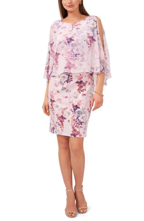 Chaus Notch Neck Floral Overlay Sheath Minidress Lilac/Purple 539 at Nordstrom,