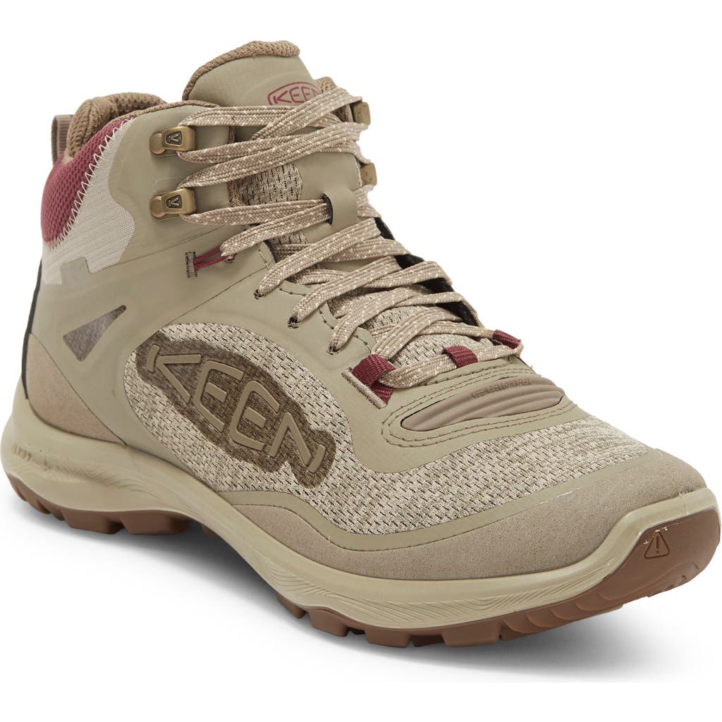 Keen Terradora Flex Mid Waterproof Hiking Boot In Plaza Taupe/windsor Wine