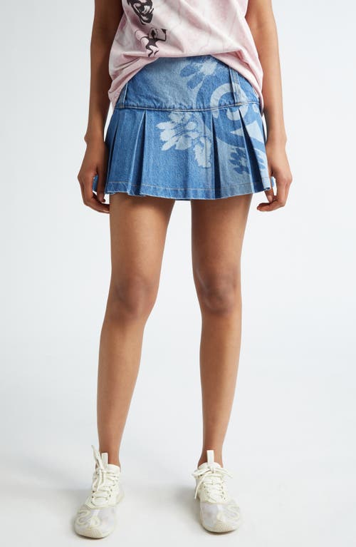 Print Denim Miniskirt in Blue Denim