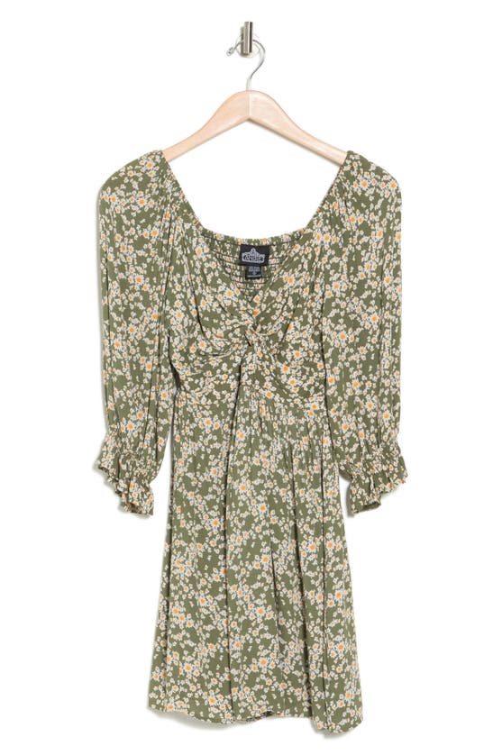 Angie Twist Front Keyhole Long Sleeve Dress In Olive