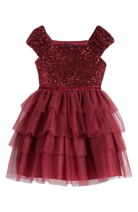 Kids' Cap Sleeve Sequin Tiered Tulle Party Dress (Little Kid & Big Kid)