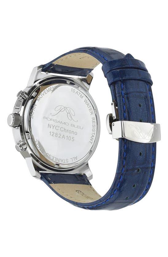 Porsamo Bleu Nyc Chronograph Croc Embossed Leather Strap Watch, 47mm In Blue