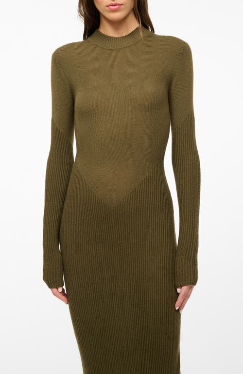 Shop Staud Ramona Long Sleeve Wool Blend Sweater Dress In Sergeant Green