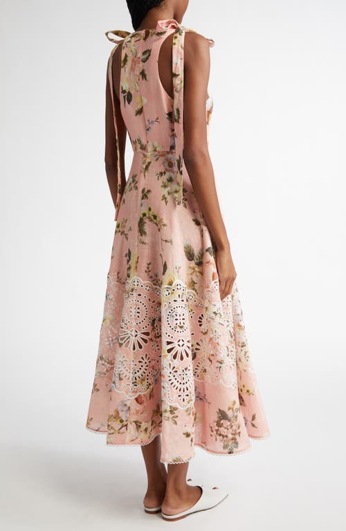 Zimmermann Acacia Broderie Anglaise Linen Midi Dress In Pink Floral