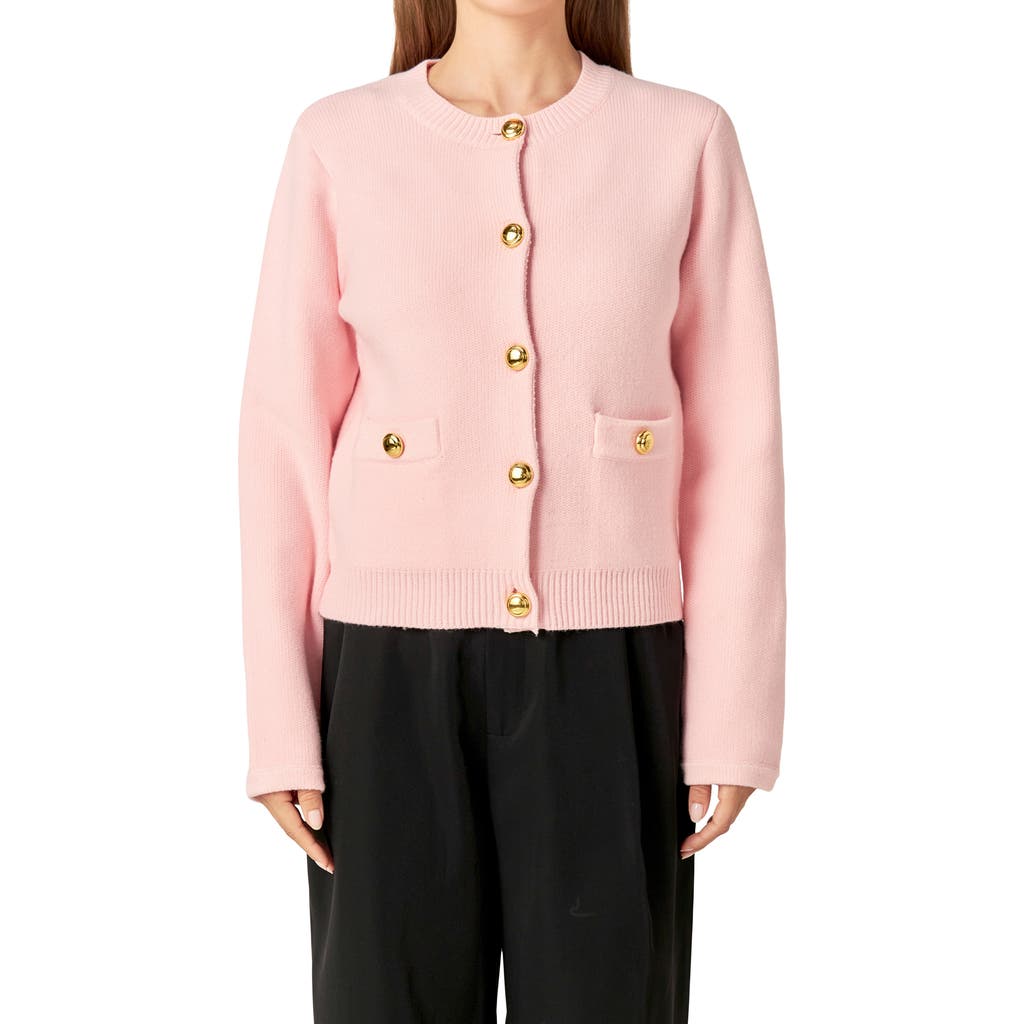 Shop English Factory Golden Button Cardigan In Light Pink