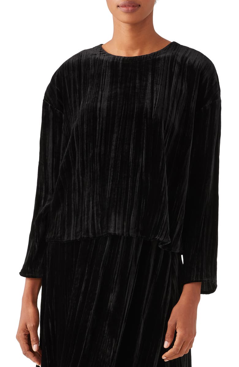 EILEEN FISHER Crinkle Velvet Box Top, Main, color, BLACK