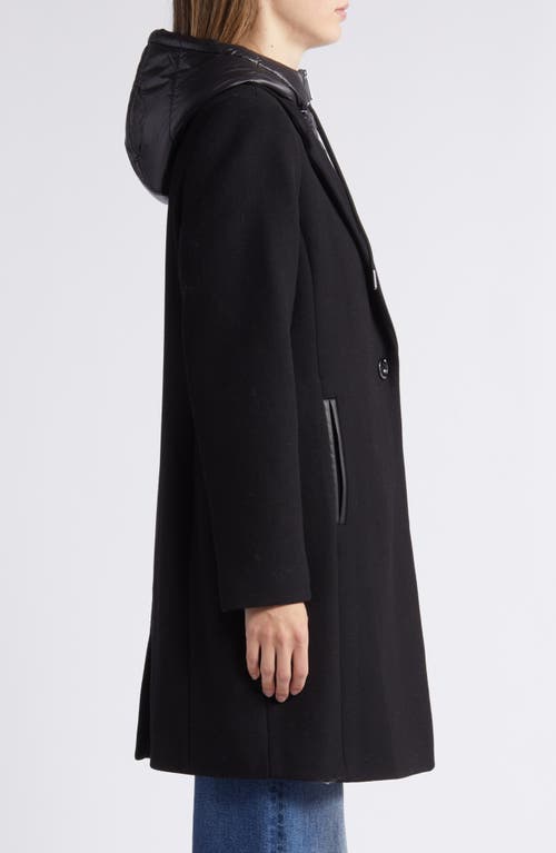 Shop Michael Michael Kors Wool Blend Coat With Removable Hooded Bib In Black