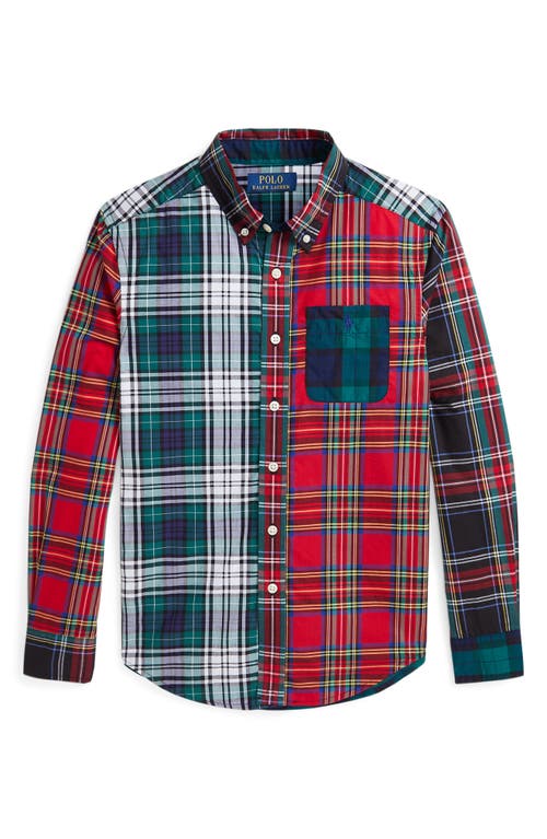 Shop Ralph Lauren Kids' Plaid Cotton Poplin Button-down Shirt In Red/green Multi