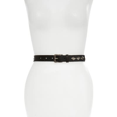 Frye Studded Moto Calfskin Leather Belt, Black