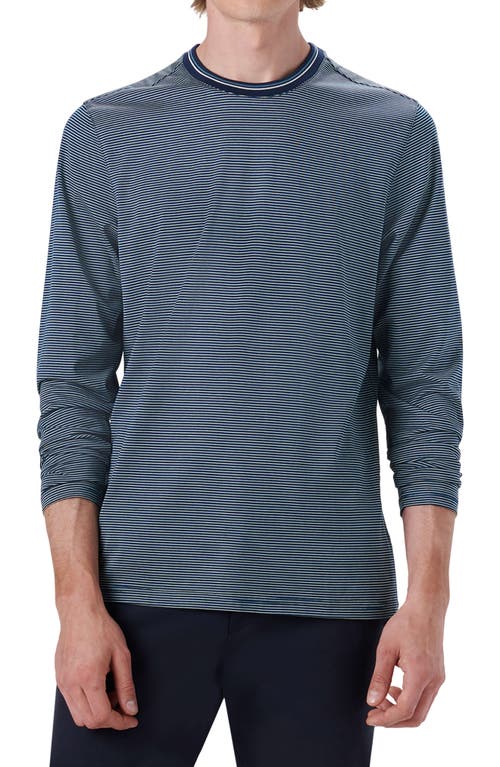 Bugatchi Stripe Long Sleeve Cotton T-Shirt in Teal at Nordstrom, Size Xx-Large