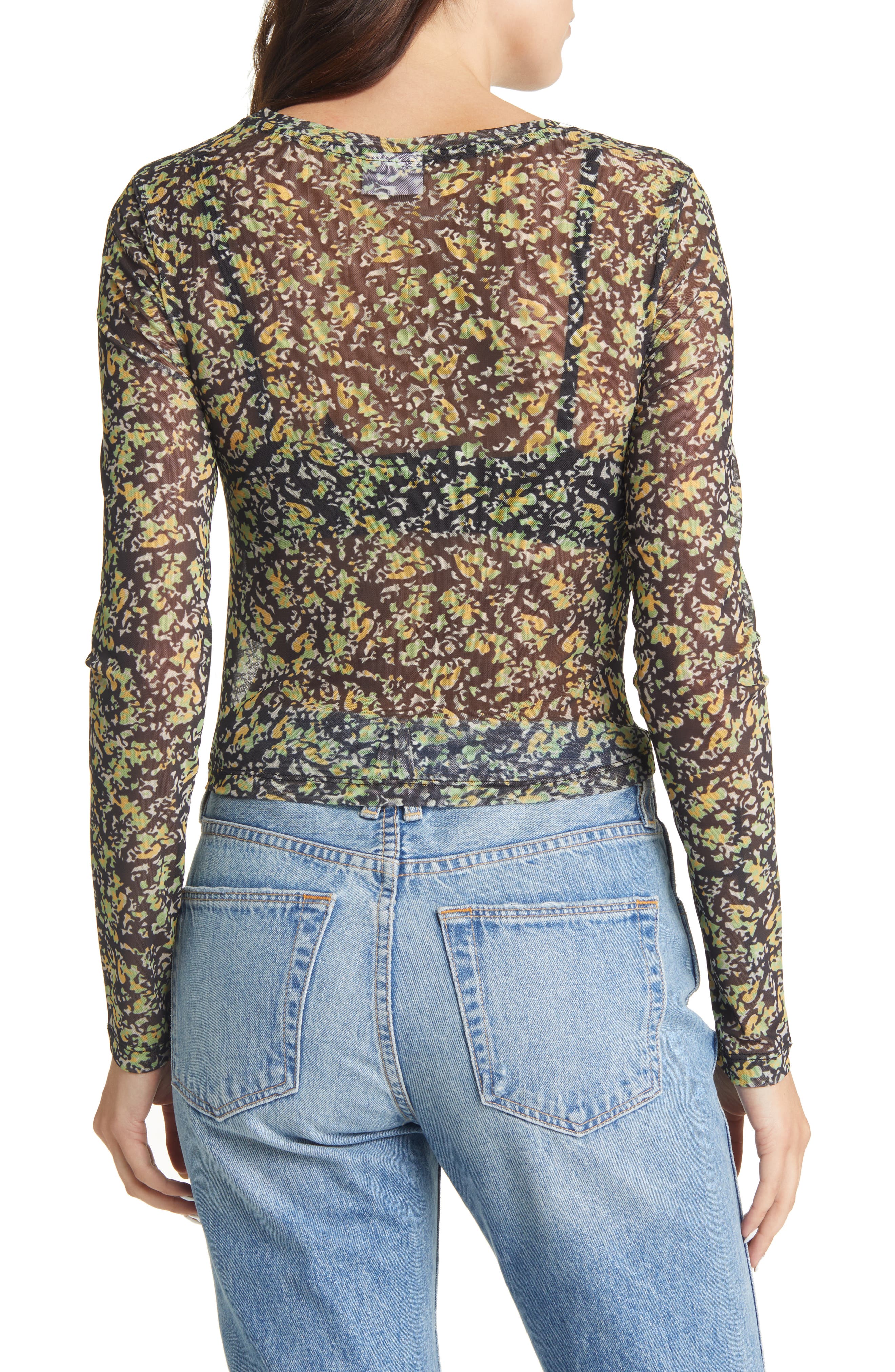 Noisy May Carrie Ruched Sheer Long Sleeve Mesh Top | Nordstrom