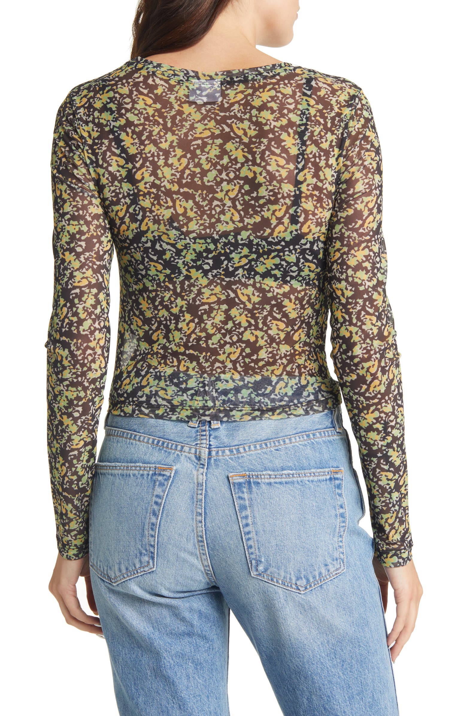 Noisy may Carrie Ruched Sheer Long Sleeve Mesh Top | Nordstrom