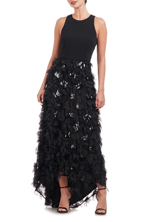 Sleeveless Paillette Ruffle Skirt Gown in Black