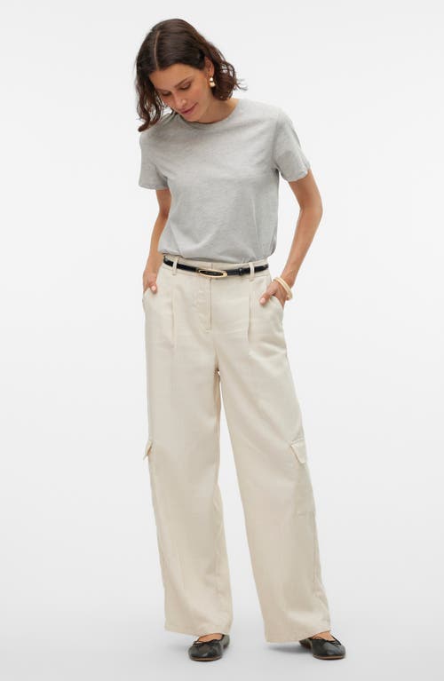 Shop Vero Moda Florence Wide Leg Cargo Pants In Birch Melange