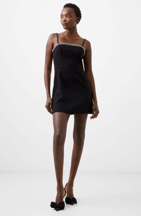 Shop French Connection Embellished Neck Minidress In Blackout