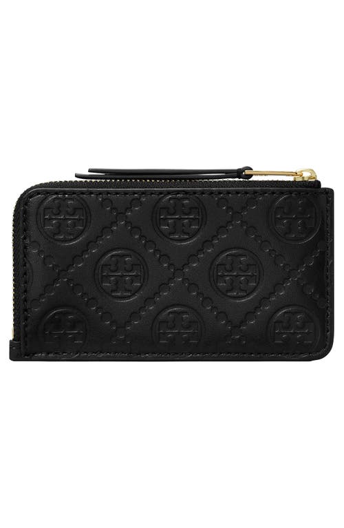 Shop Tory Burch T Monogram Debossed Zip Card Case In Black