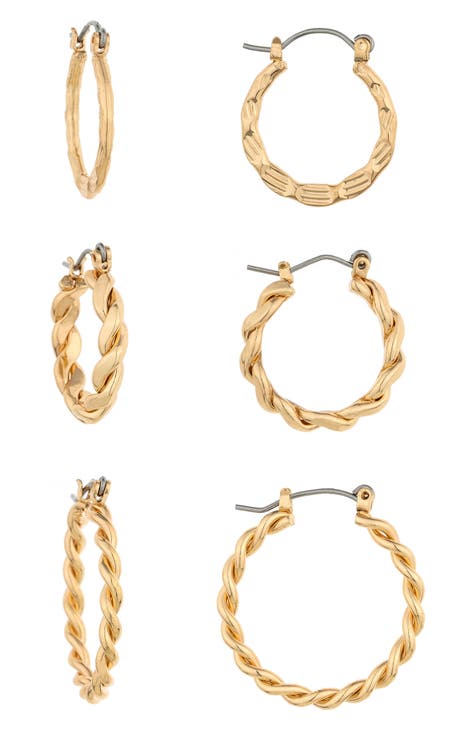 Set of 3 Textured Hoop Earrings