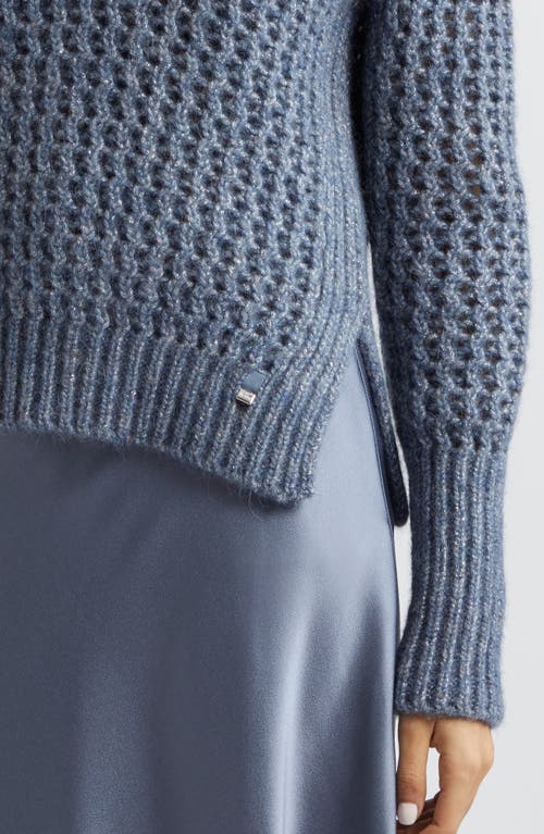 Shop Herno Metallic Alpaca Blend Crewneck Sweater In Denim Blue