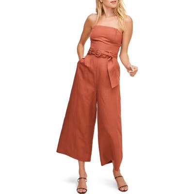 Astr The Label Kona Strapless Wide Leg Crop Jumpsuit, Orange