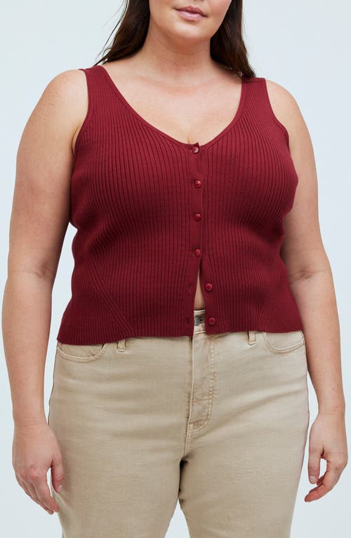 The Signature Knit Button Front Sweater Tank in Garnet Stone