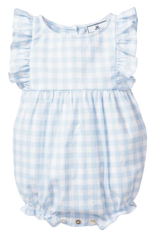 Petite Plume Gingham Ruffle Trim Cotton Blend One-Piece Pajamas Blue at Nordstrom,