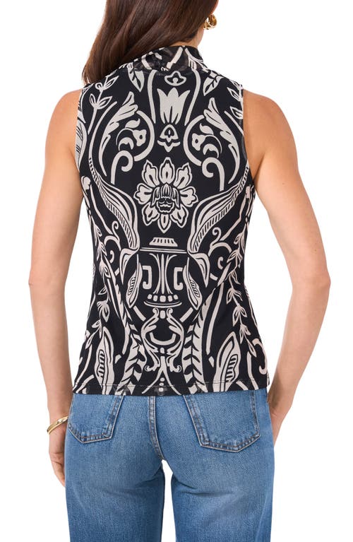 Shop Vince Camuto Print Sleeveless Mesh Top In Rich Black