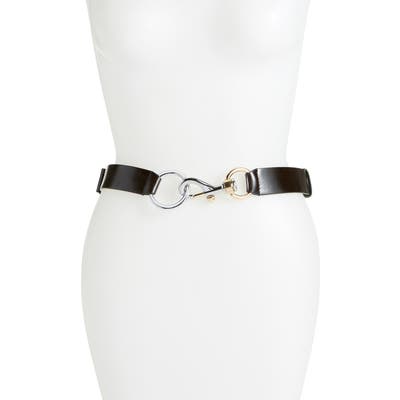 Rebecca Minkoff Mixed Finish Dog Clip Leather Belt, Black