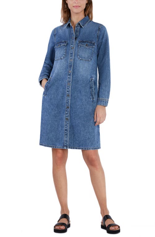 Shop Wash Lab Denim Fetching Long Sleeve Denim Shirtdress In Trace Blue