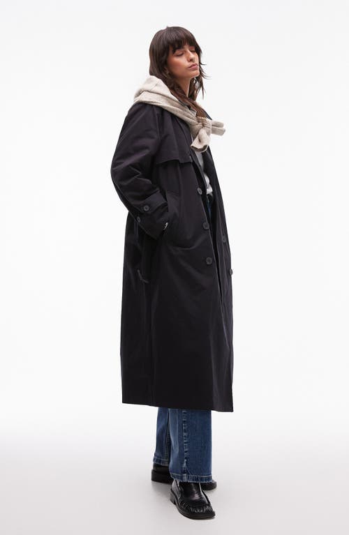 Shop Topshop High Pile Fleece Lined Trench Coat In Charcoal