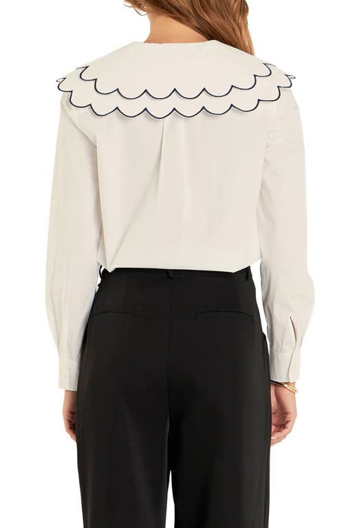 Shop English Factory Scallop Embroidered Collar Shirt In White