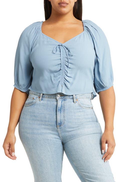 Tie Front Puff Sleeve Blouse (Plus Size)