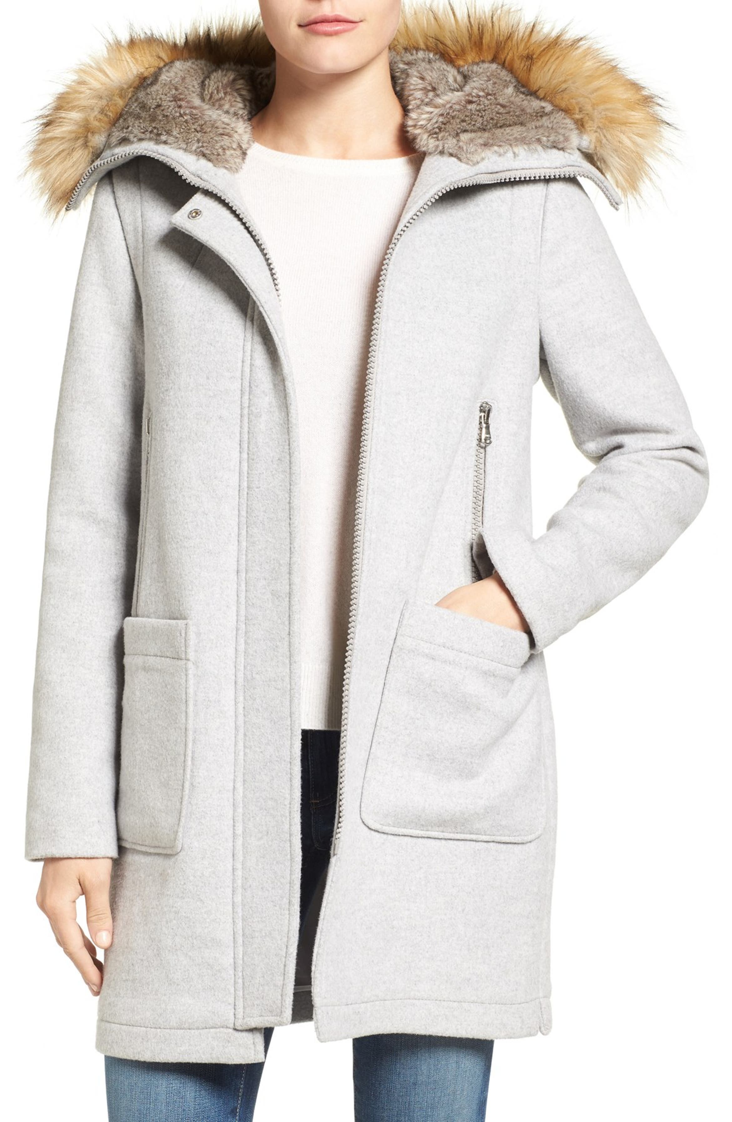 Vince Camuto Wool Blend Duffle Coat with Faux Fur Trim Hood | Nordstrom