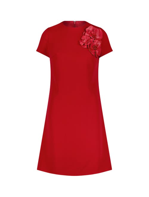 Mac Duggal Crepe Cap Sleeve Mini Dress With 3d Flower Details In Garnet